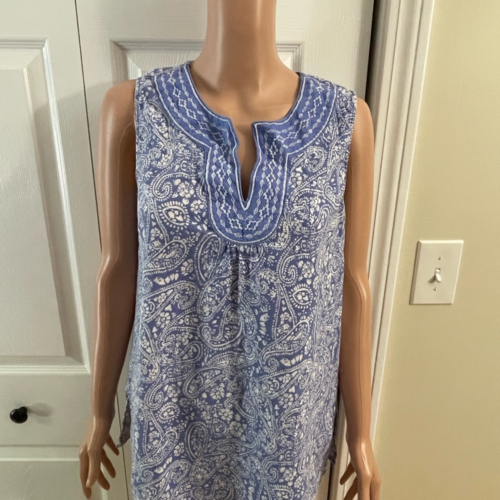 Anne Carson periwinkle blue sleeveless summer top